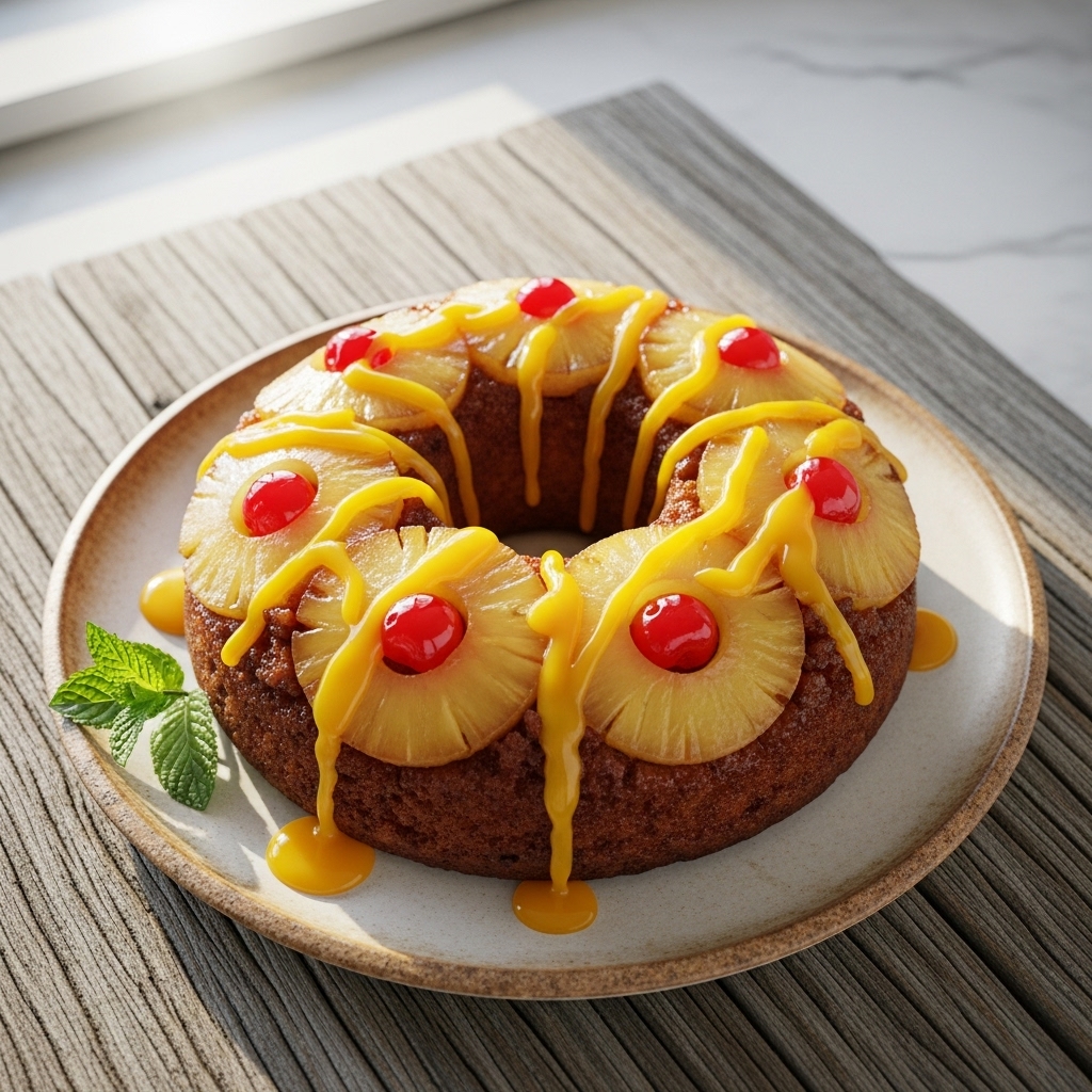 Tropical Pineapple Upside-Down Cake with Mango Glaze