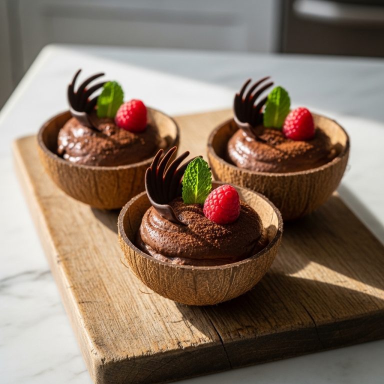 Tropical Rum-Infused Chocolate Mousse in Coconut Cups