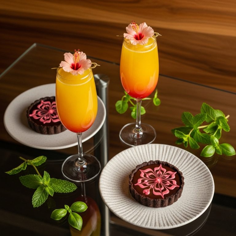 Tropical Sunrise Mimosas & Hibiscus Chocolate Cream Tarts