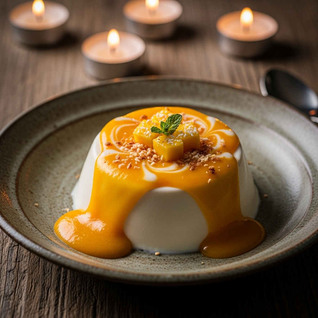 Tropical Thai Coconut Panna Cotta with Mango Couli