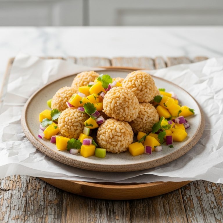 Tropical Vegan Coconut Rice Bites with Mango Salsa