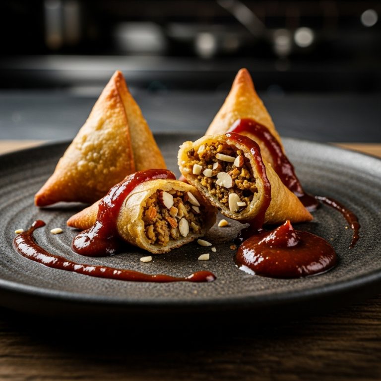 Vegan Almond-Stuffed Samosas with Tangy Tamarind Chutney