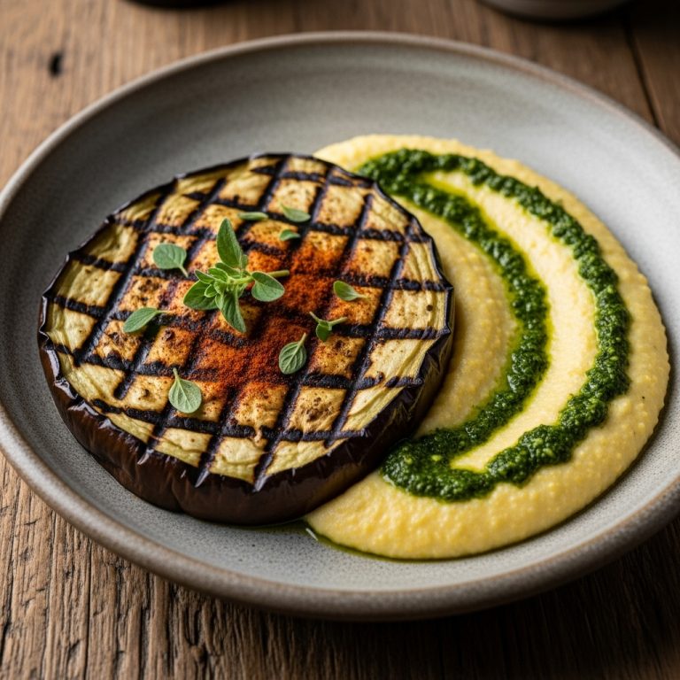 Vegan Argentinian Feast: Grilled Eggplant Steak & Creamy Chimichurri Polenta