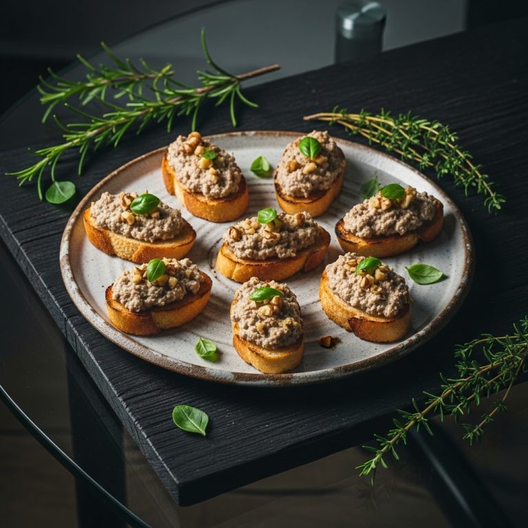 Vegan Artichoke and Walnut Pate Crostini Appetizer