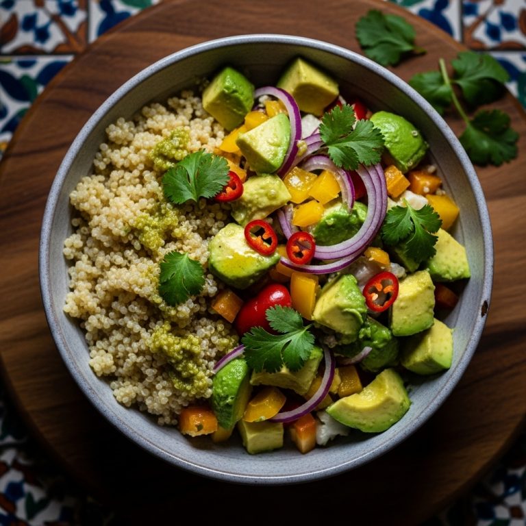 Vegan Chilean Avocado Ceviche Bowl with Quinoa & Lime-Cilantro Dressing