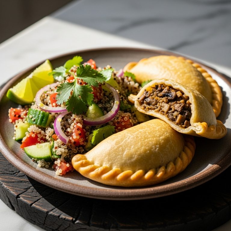 “Vegan Chilean Lunch: Mouthwatering Mushroom Empanadas & Quinoa Salad with Lime-Cilantro Dressing”