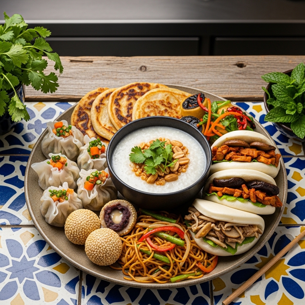 Vegan Chinese Breakfast Banquet: A Symphony of Textures and Flavors