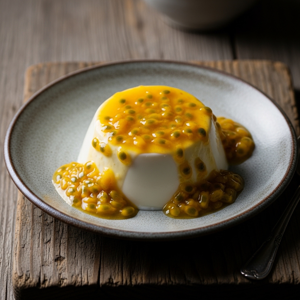 Vegan Colombian Agua de Coco Coconut Panna Cotta with Mango Passionfruit Sauce