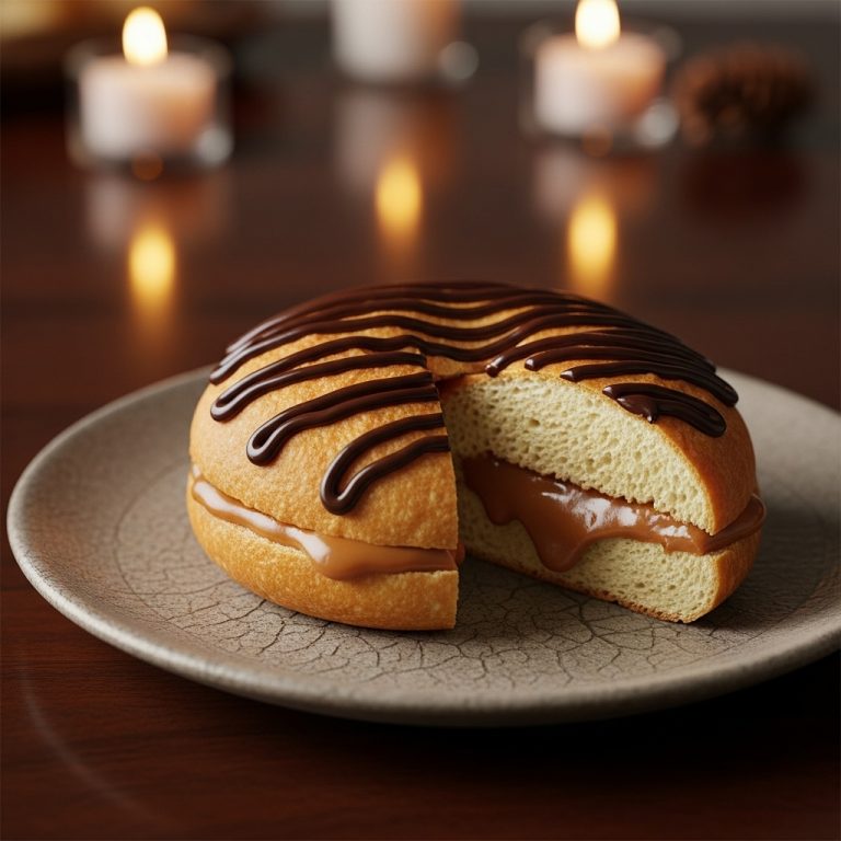 “Vegan Colombian Arequipe Stuffed Mediocriobread with Chocolate Drizzle”