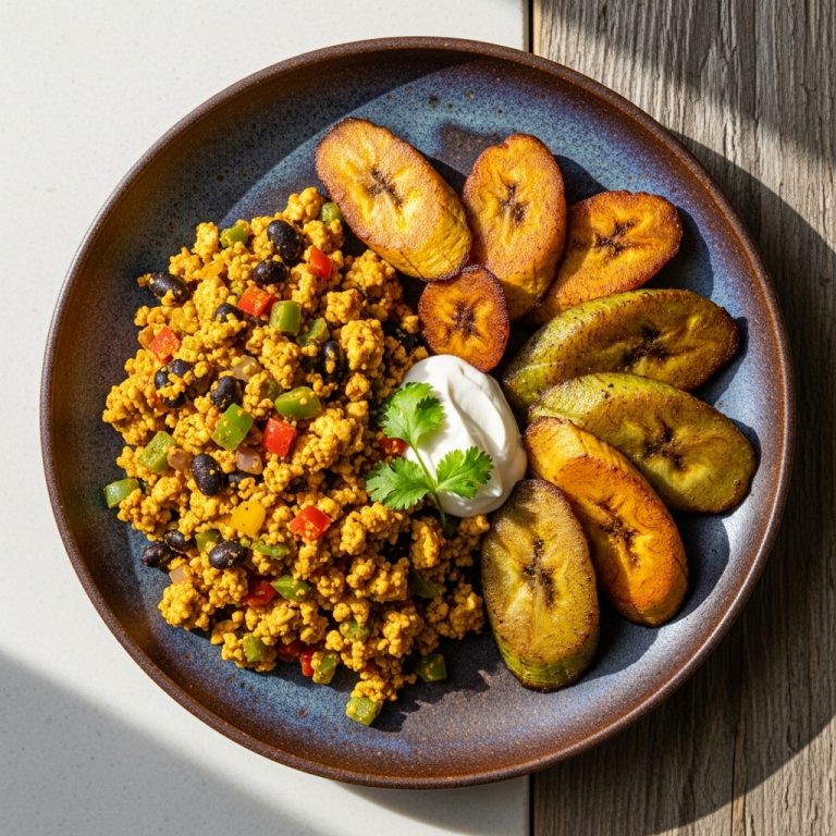 Vegan Cuban Breakfast: Tofu Scramble & Plantain Skillet