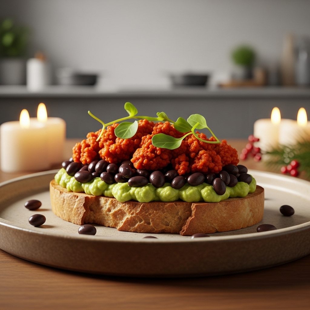 Vegan Cuban Breakfast: Tropical Avocado Toast with Plant-Based Chorizo and Black Beans