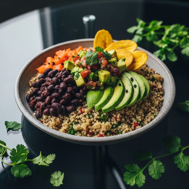 Vegan Cuban Brunch: Tropical Quinoa Bowl with Black Beans & Avocado Salsa