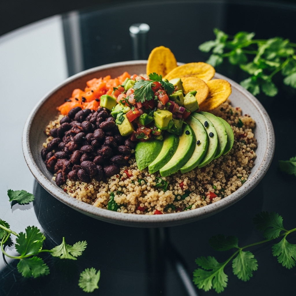 Vegan Cuban Brunch: Tropical Quinoa Bowl with Black Beans & Avocado Salsa