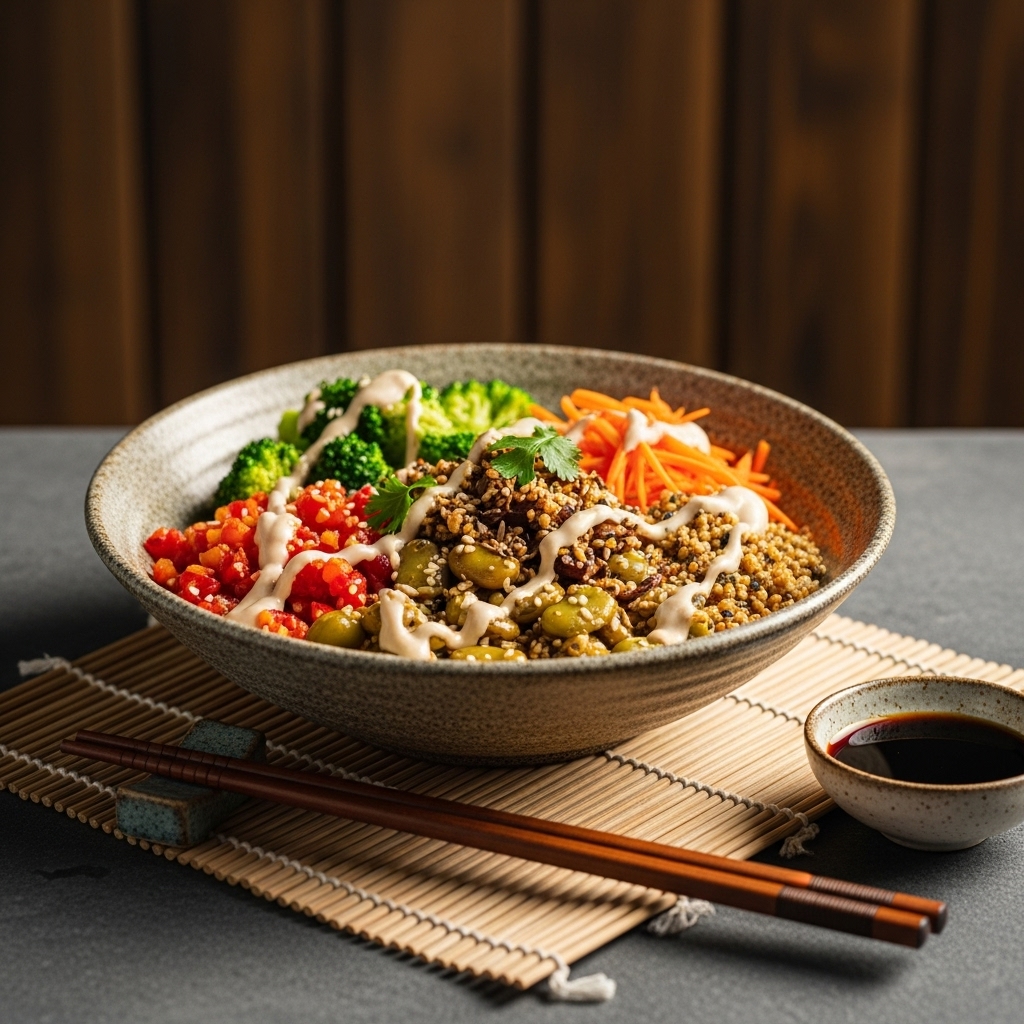 Vegan Egyptian Fava Bean Dukkah Bowl with Tahini-Lemon Dressing