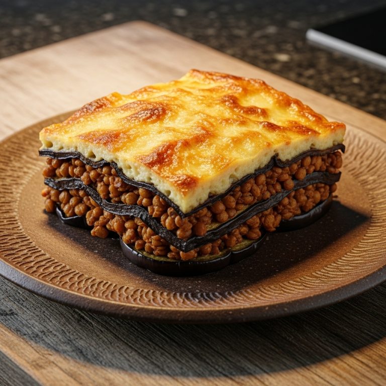 Vegan French Lavender-Infused Lentil Moussaka with Eggplant and Cashew Cream