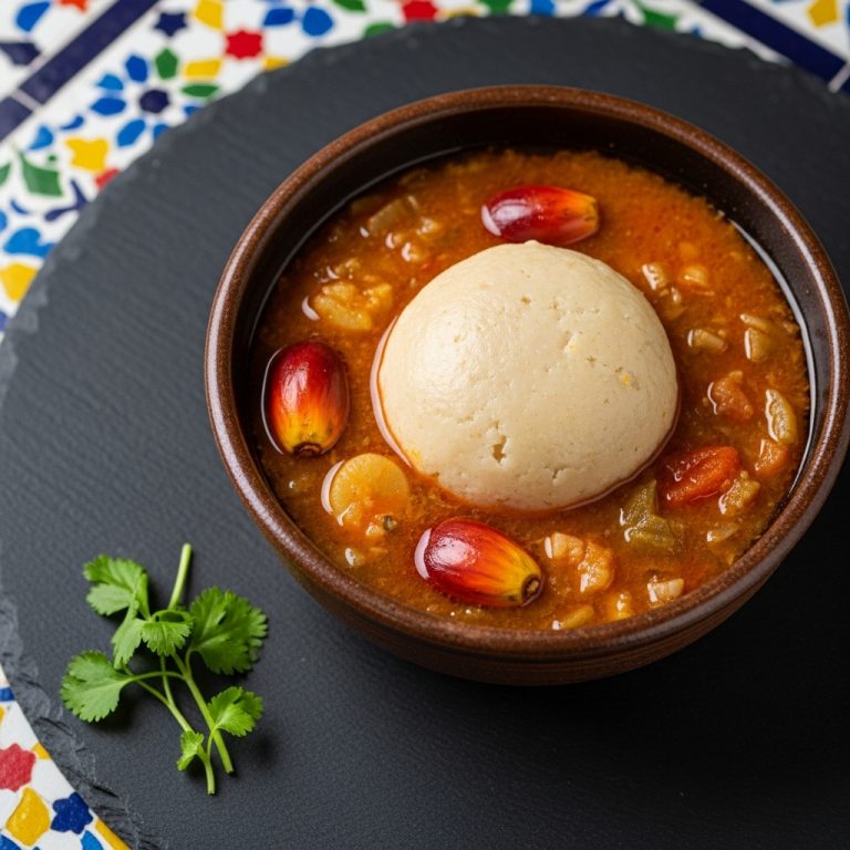 “Vegan Fufu with Palm Nut Soup: A Delectable Ghanaian Breakfast Experience”