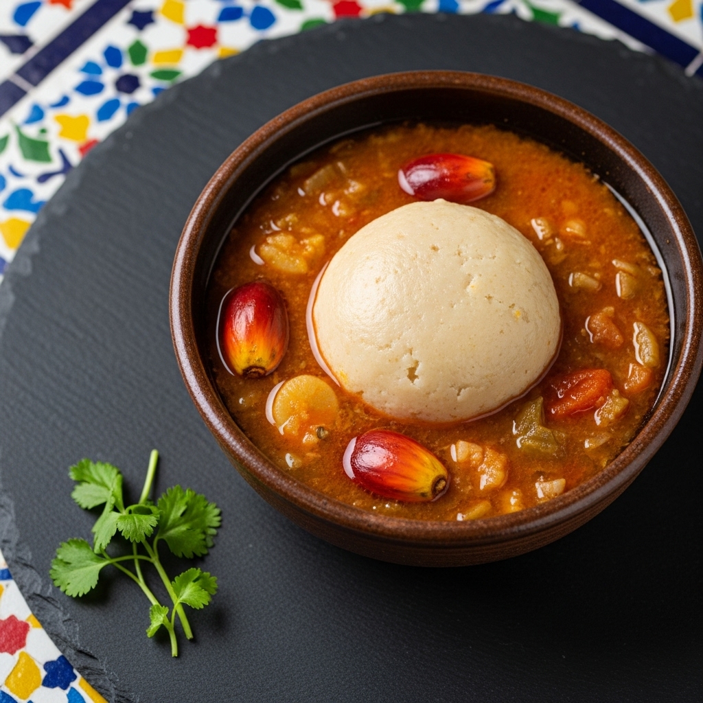 “Vegan Fufu with Palm Nut Soup: A Delectable Ghanaian Breakfast Experience”
