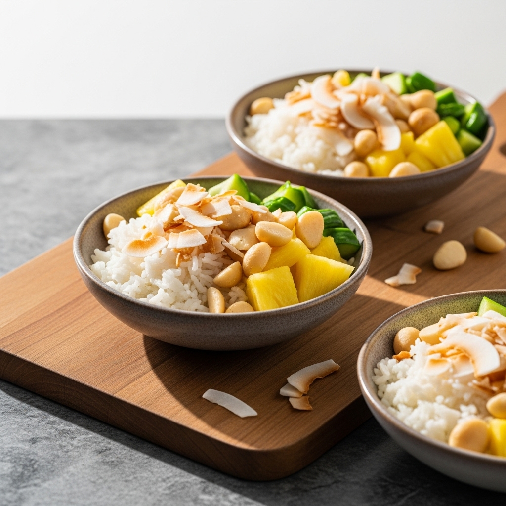 Vegan Hawaiian Snack: Pineapple Coconut Rice Bowls
