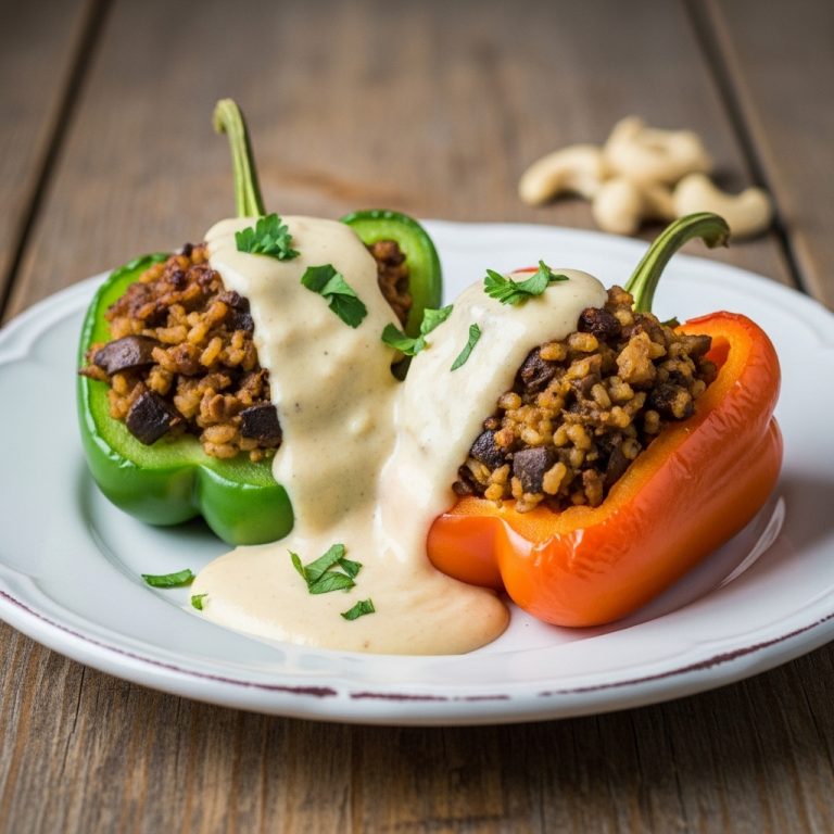 Vegan Hungarian Lunch: Mushroom Stuffed Bell Peppers With Creamy Cashew Sauce