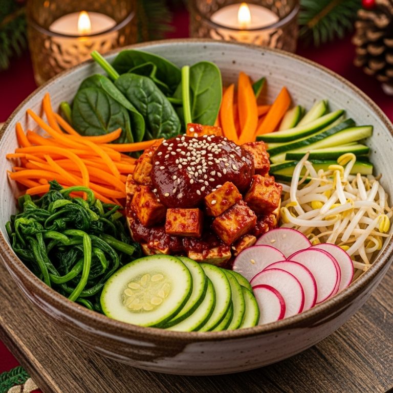 Vegan Korean Spicy Tofu Bowl: Aromatic Bibimbap with Fresh Vegetables