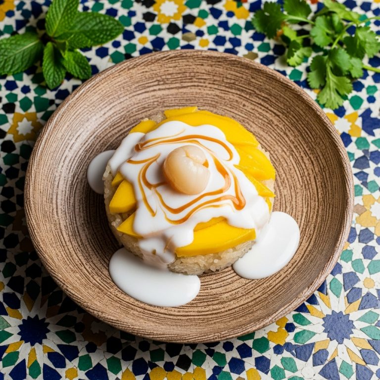 Vegan Mango Sticky Rice with Coconut Milk and Lychee Syrup