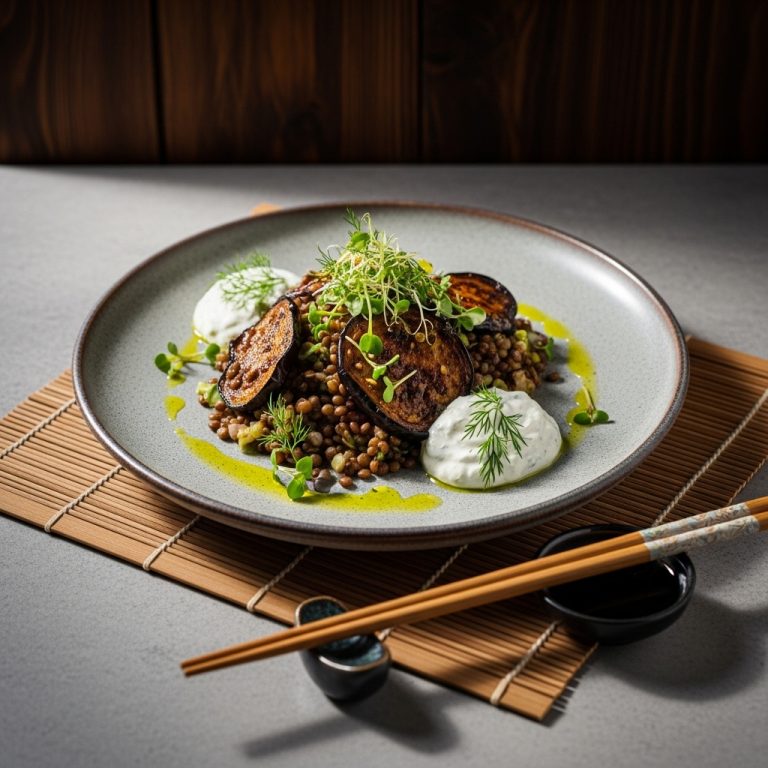 Vegan Polish Brunch: Delightful Lentil Salad with Smoky Eggplant and Fresh Dill Tzatziki
