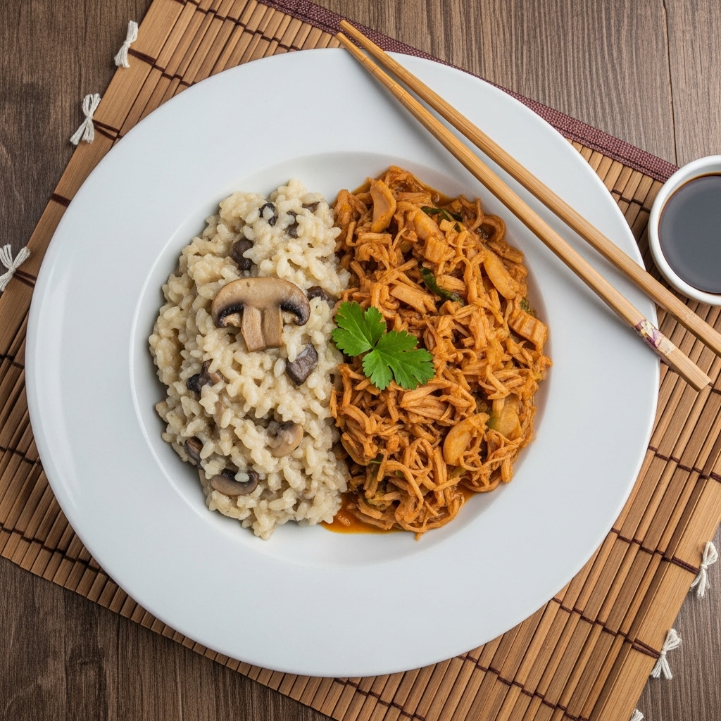 “Vegan Portuguese Feast: Creamy Mushroom Risotto & Delectable Jackfruit Caldo Verde”