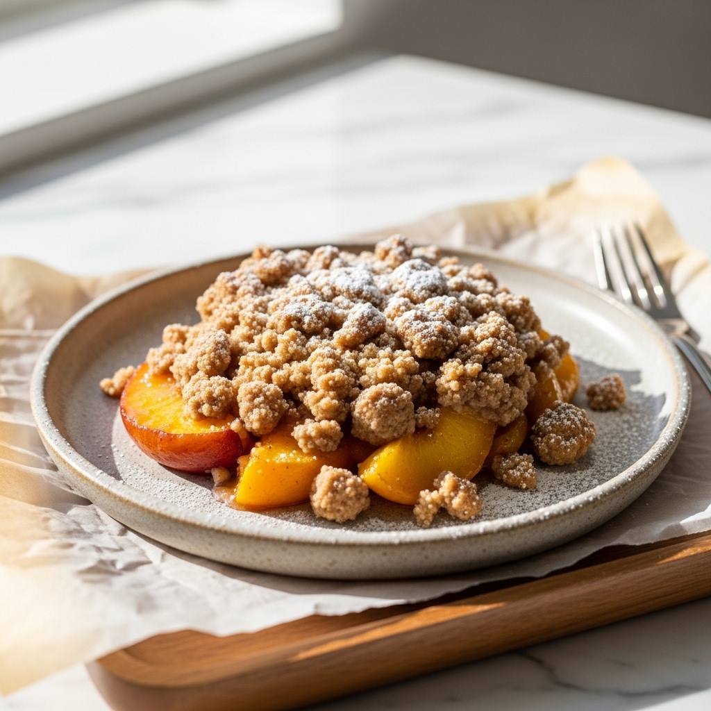 Vegan Southern Peach Cobbler with Cinnamon Crumble Topping