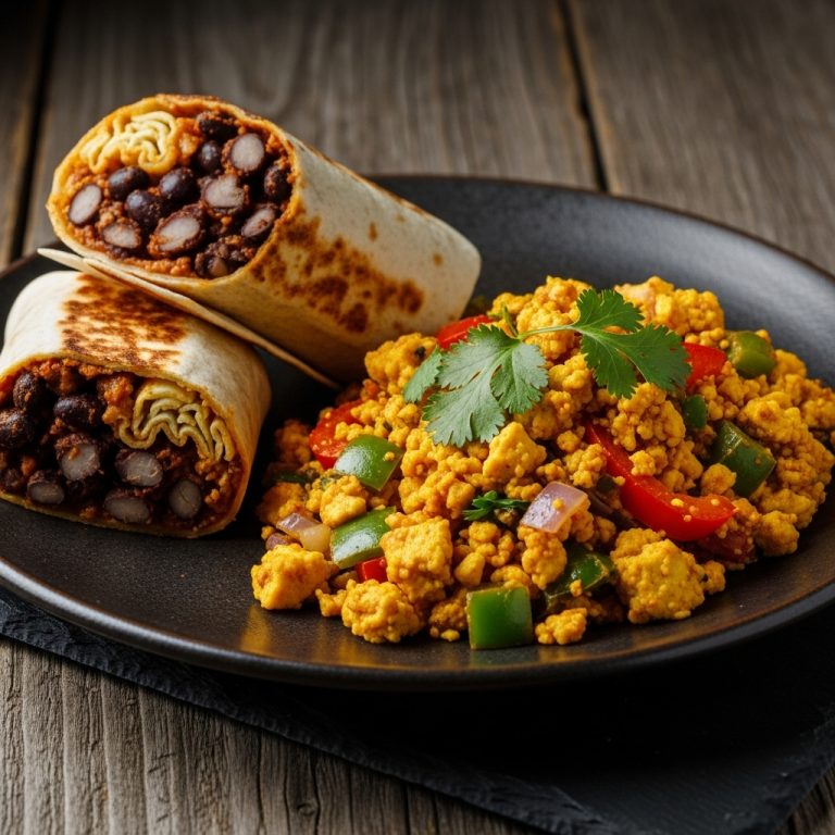Vegan Tex-Mex Brunch Fiesta: Scrumptious Tofu Scramble & Spicy Black Bean Burritos