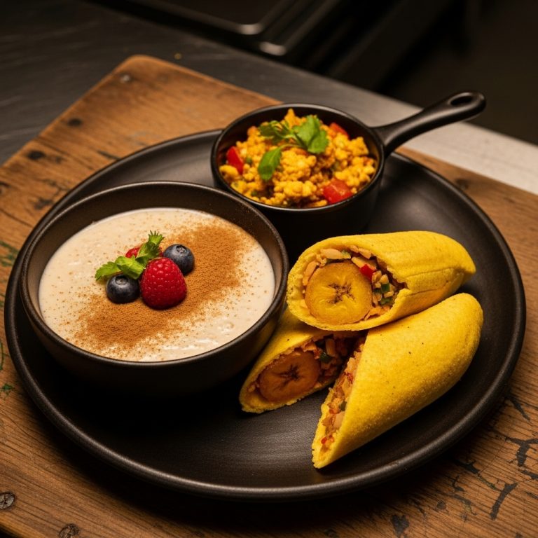 Vegan Venezuelan Tapas Brunch: Aromatic Avena Con Leche, Cheesy Hallacas, and Delectable Perico de Pollo
