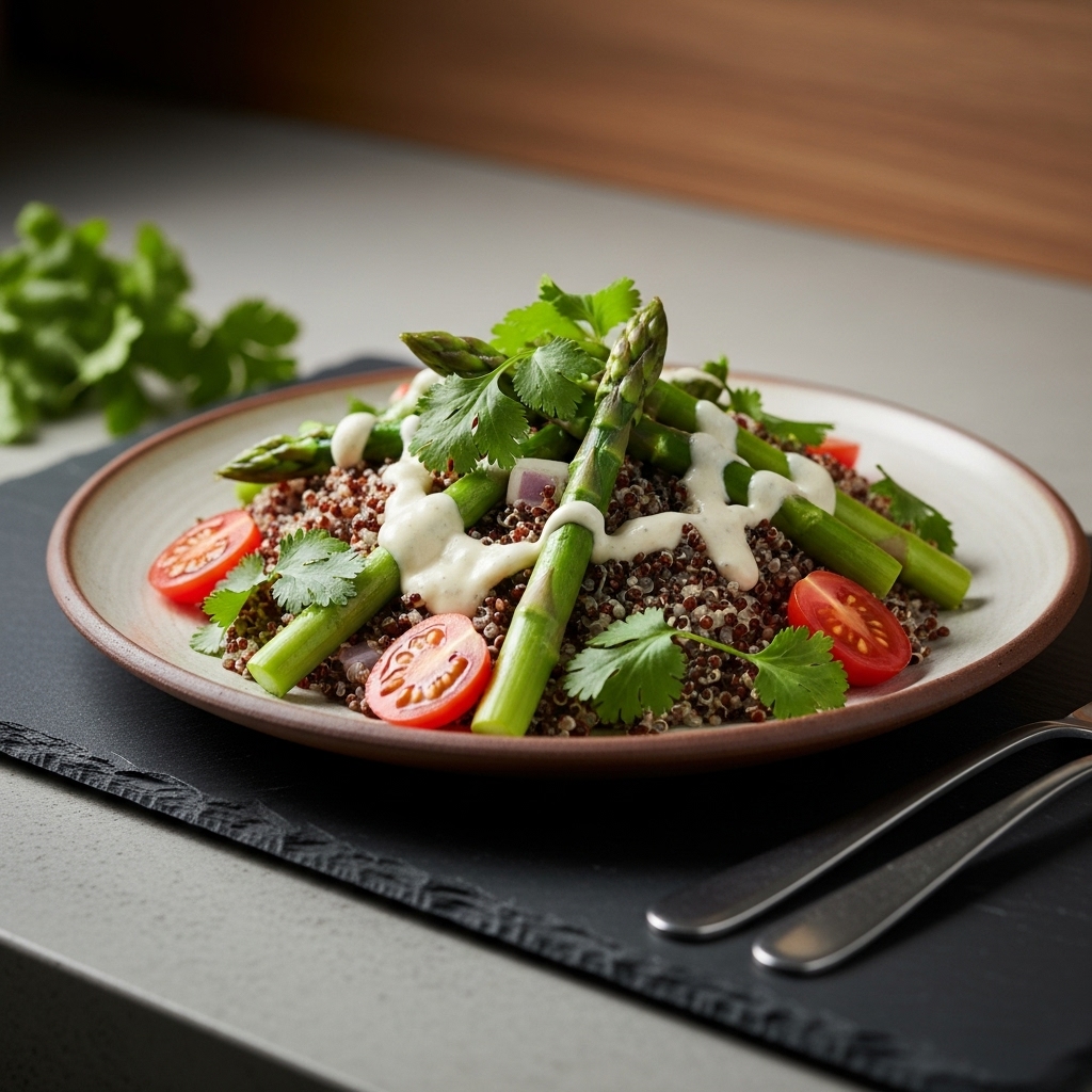 “Vegetarian Chilean Lunch Feast: Patagonian Quinoa & Asparagus Salad with Cilantro-Lime Dressing
