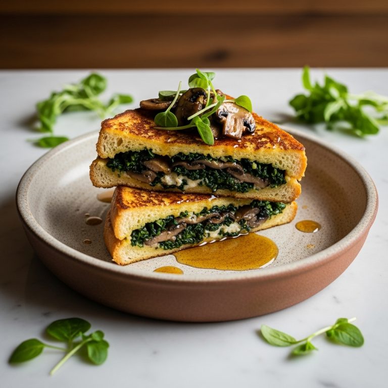 Vegetarian Irish Brunch: Mushroom and Spinach Stuffed French Toast with Whiskey-Infused Maple Syrup
