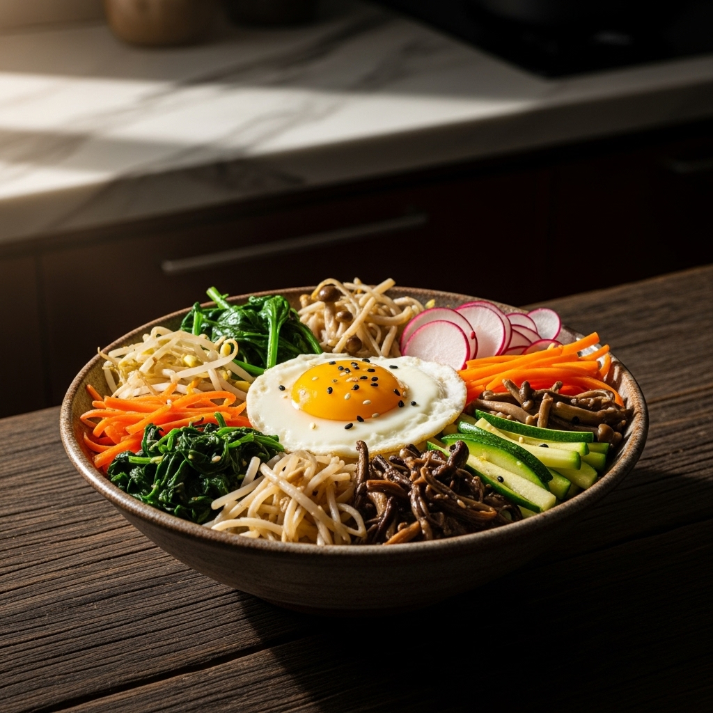 Vegetarian Korean Bibimbap Bowl: A Sumptuous Fusion of Mouthfeel, Aroma & Visual Appeal