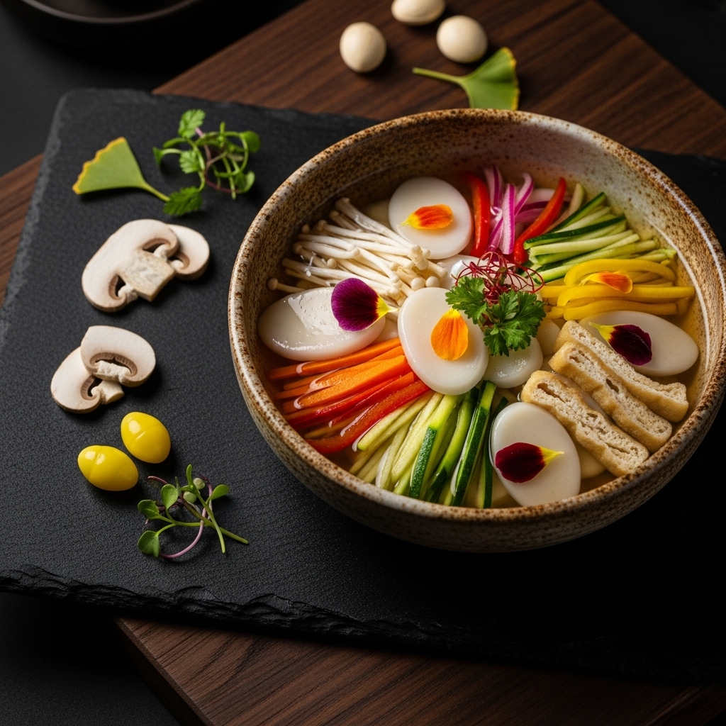 “Vegetarian Korean Royal Court Rice Cake Soup (Hwae-yeon-bbang Tteokkuk)”