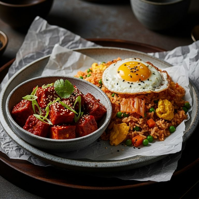 Veggie-Delight Korean Brunch: Spicy Tofu Bowl & Kimchi Fried Rice