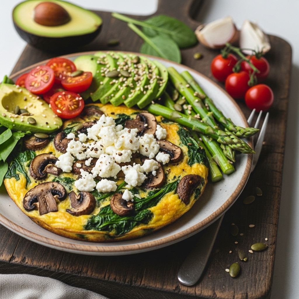 Veggie-Packed Australian Breakfast Bowl with Mushroom and Spinach-Feta Frittata