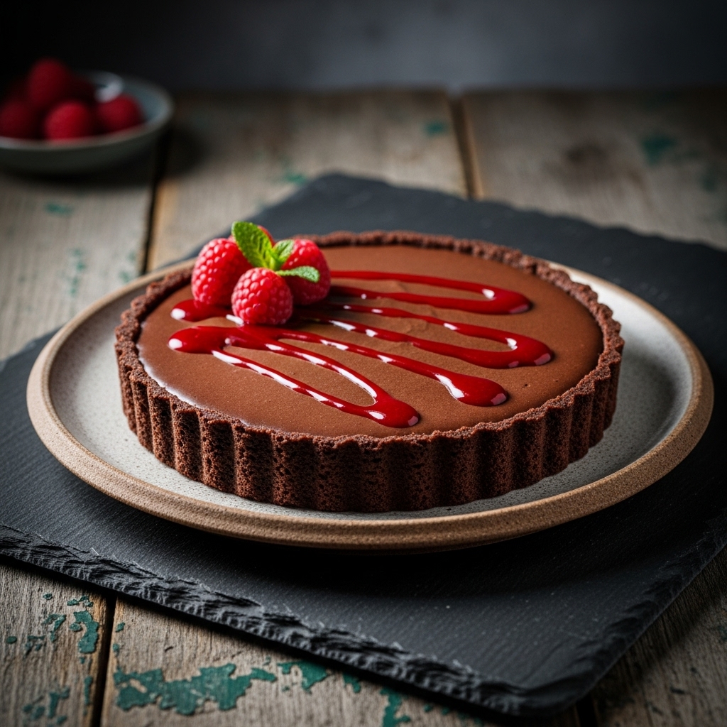 Velvety Chocolate Mousse Tart with Raspberry Glaze