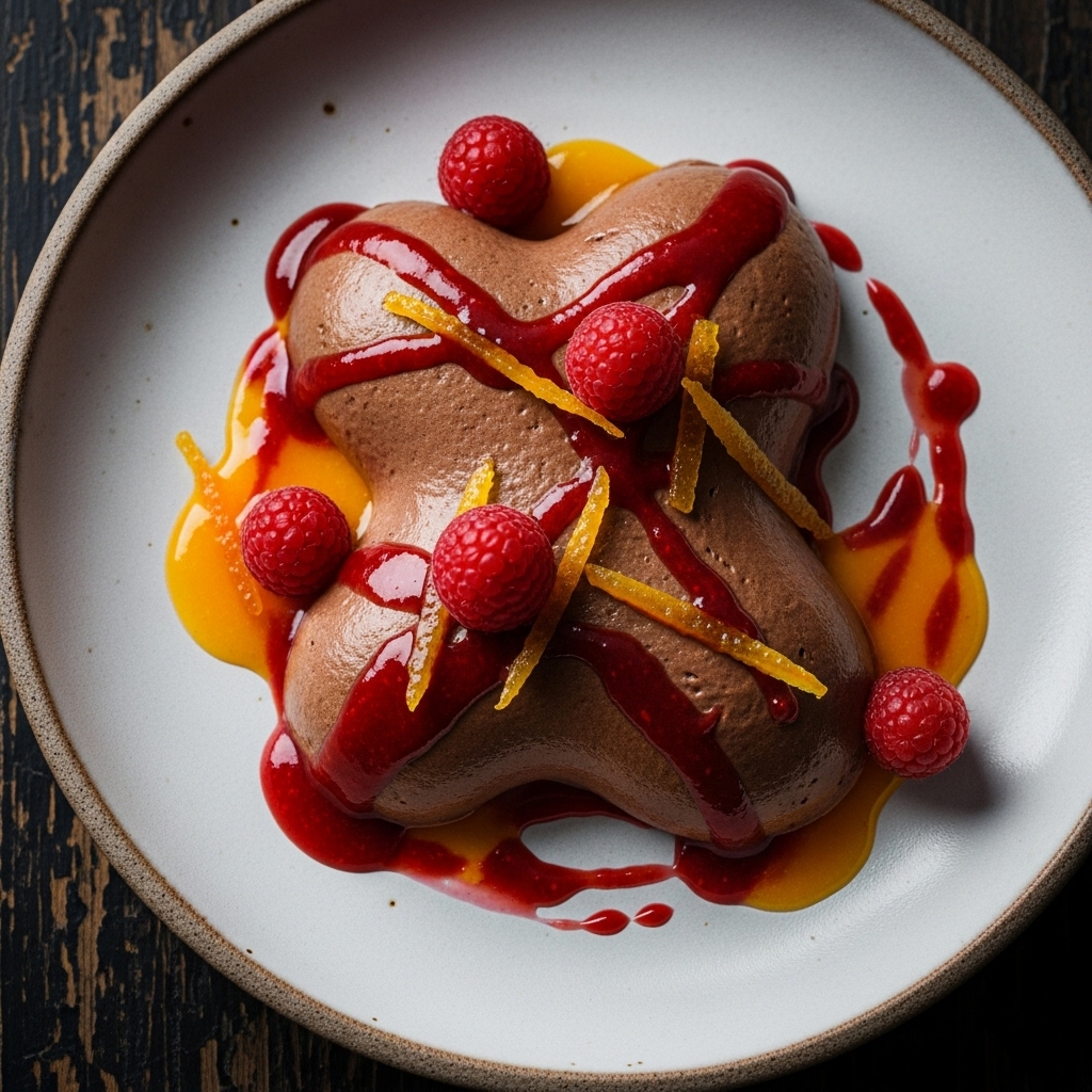 Velvety Chocolate Mousse with Raspberry-Orange Coulis