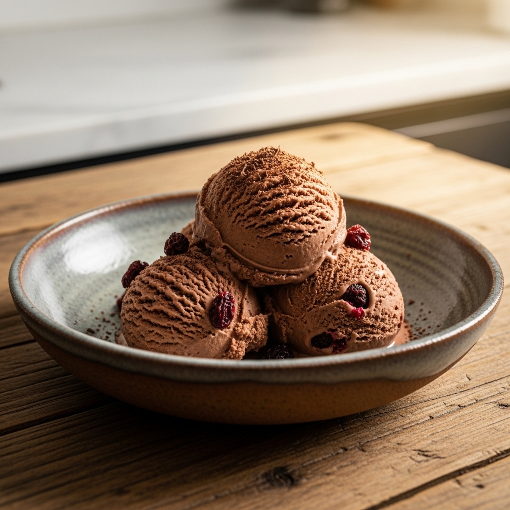 Velvety Vegan German Frozen Treat: Schokoladen-Eis mit Himbeer-Rosinen-Komplex