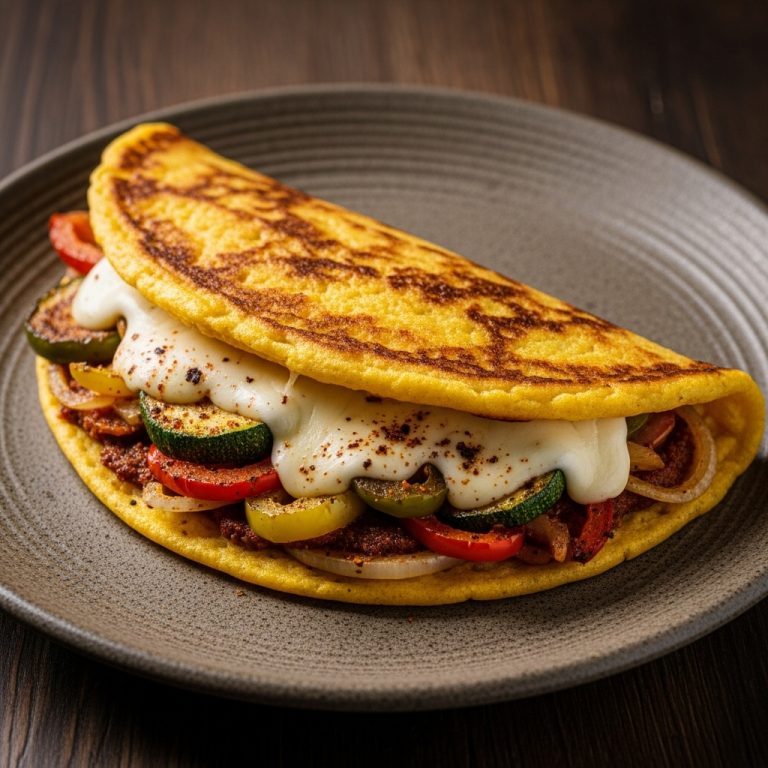 Venezuelan Brunch Delight: Cachapa Stuffed with Queso Blanco & Guayana-Spiced Roasted Vegetables