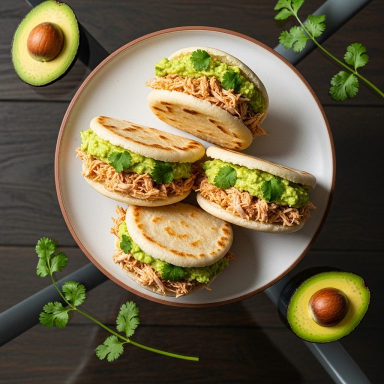 Venezuelan Keto Arepas with Shredded Chicken and Avocado Cream