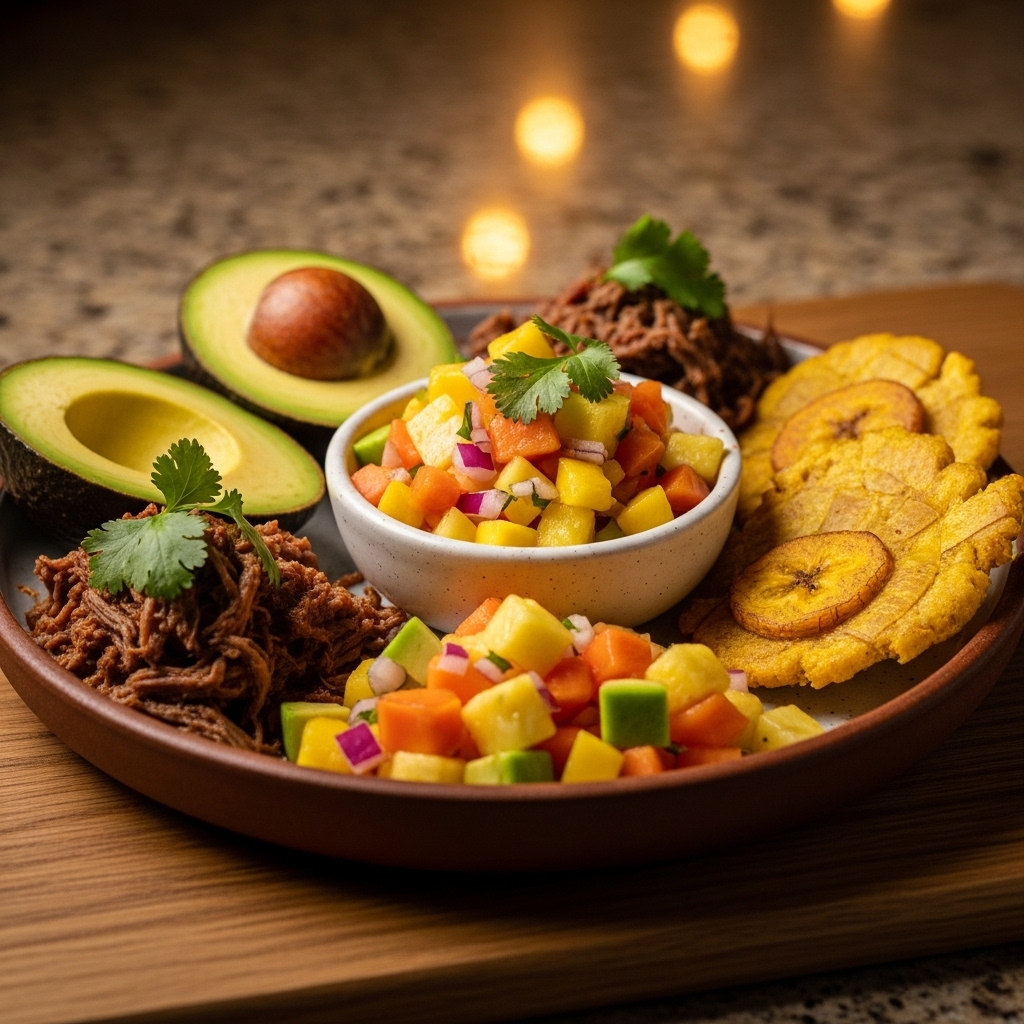 Venezuelan Paleo Breakfast Platter with Tropical Fruit Salsa