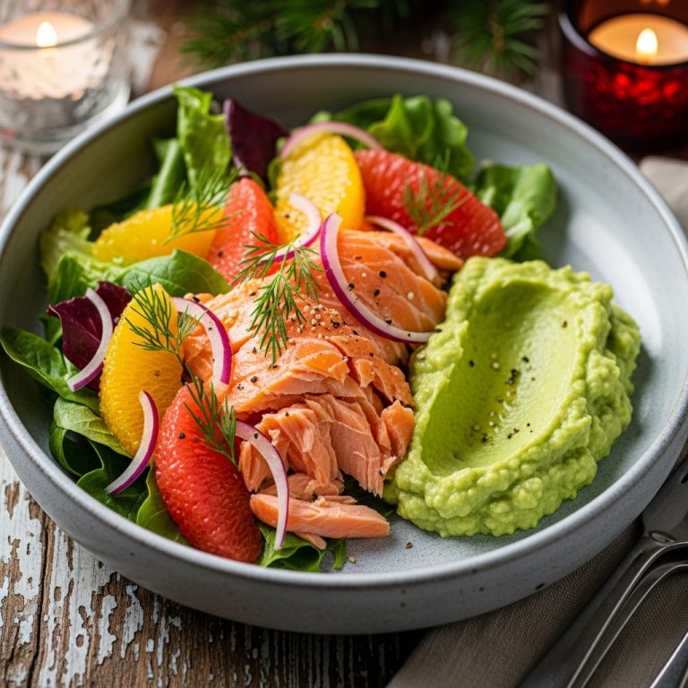 Vibrant Citrus Salmon Salad with Avocado Mash