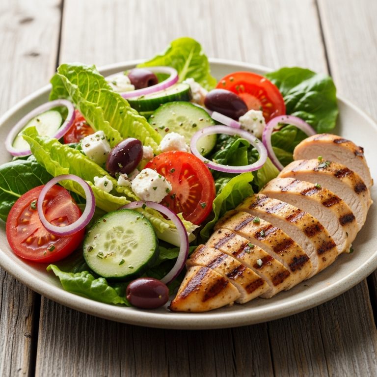 Vibrant Greek Salad with Grilled Chicken and Lemon-Herb Dressing