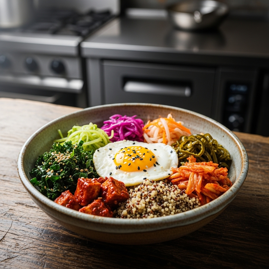 Vibrant Korean Brunch Bowl with Quinoa and Kale