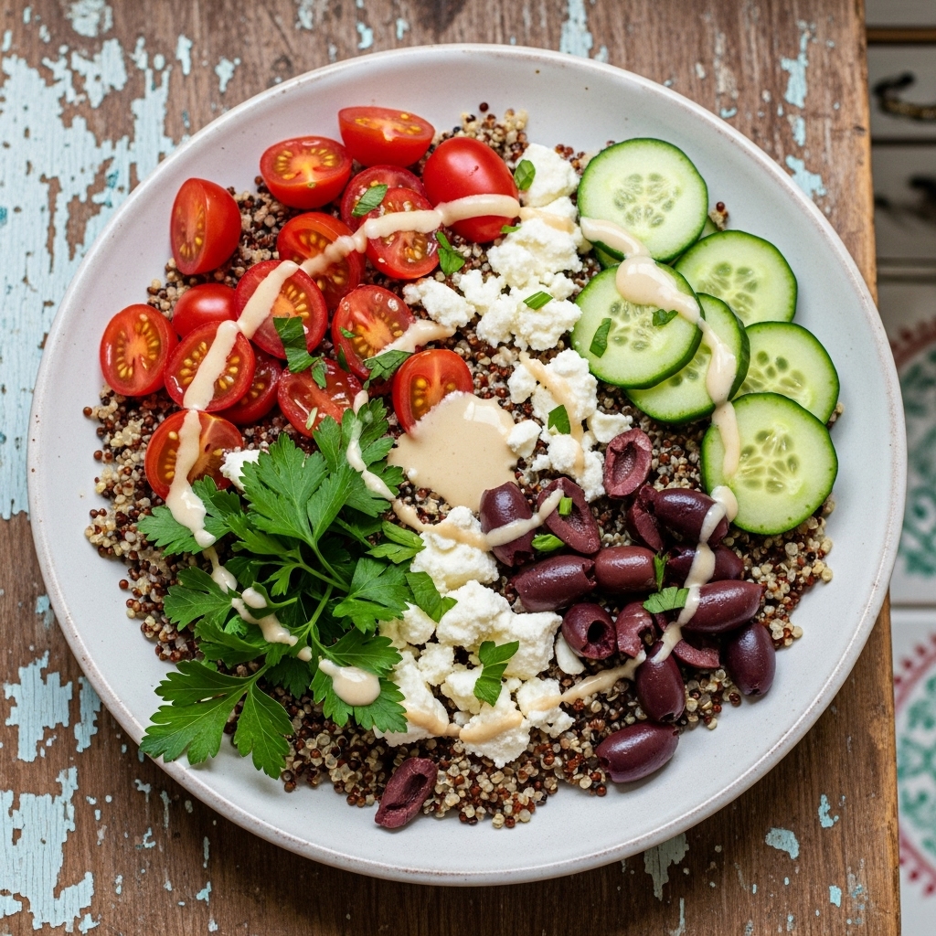 Vibrant Mediterranean Quinoa Bowl with Lemon-Tahini Dressing