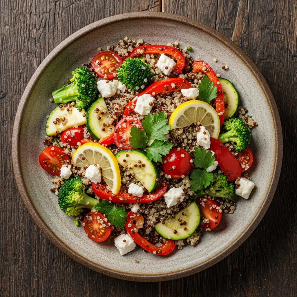 Vibrant Quinoa Salad with Roasted Veggies and Tangy Lemon Dressing