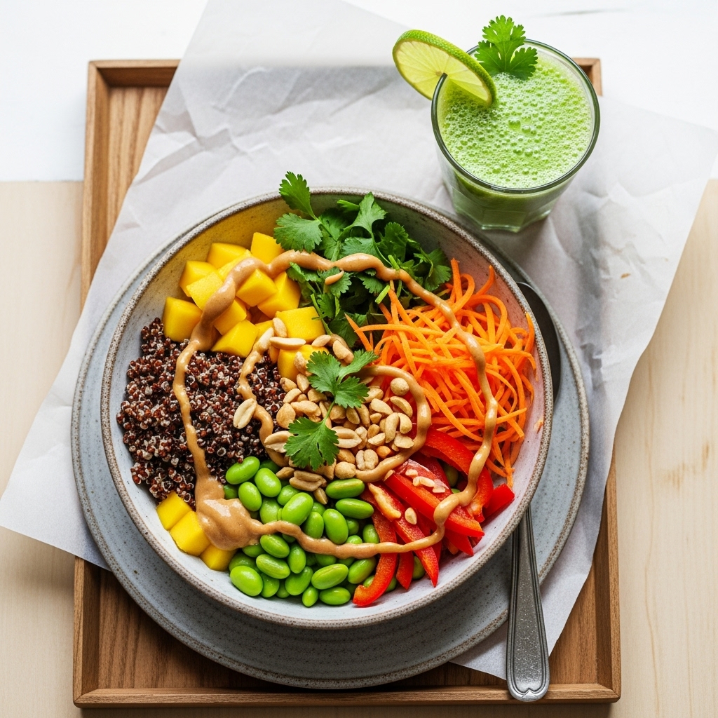 Vibrant Thai Quinoa Bowl with Lime-Ginger Smoothie
