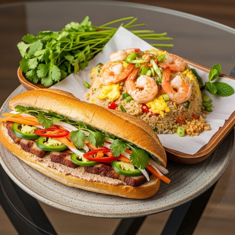 Vietnamese Breakfast Delight: Gluten-Free Banh Mi & Shrimp Fried Rice Combo