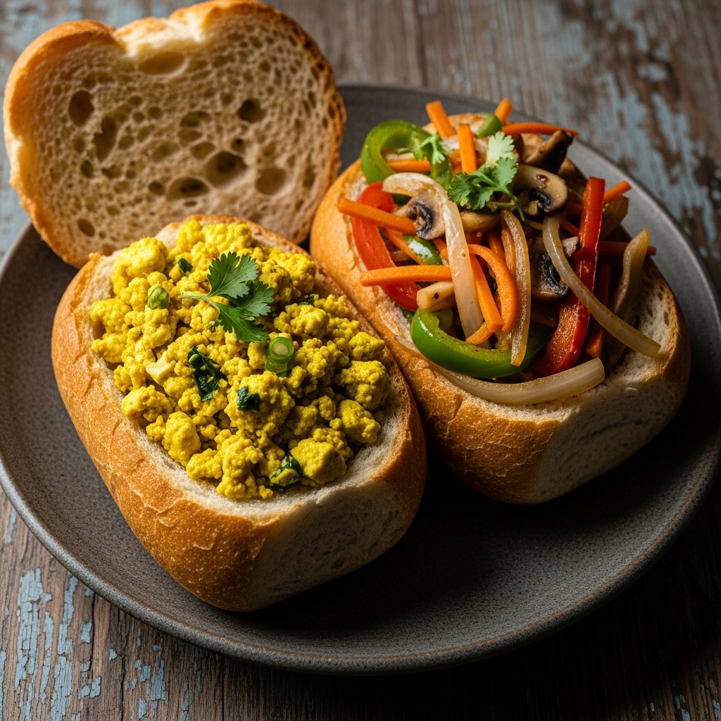 Vietnamese Brunch Feast: Banh Mi Bread Bowls with Tofu Scramble & Veggie Delight